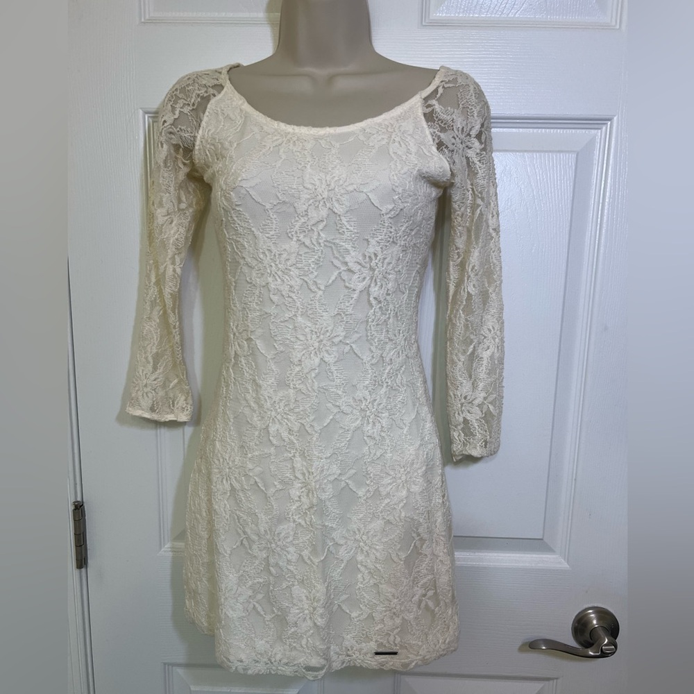 Abercrombie & Fitch Cream Lace Long Sleeve Dress XS